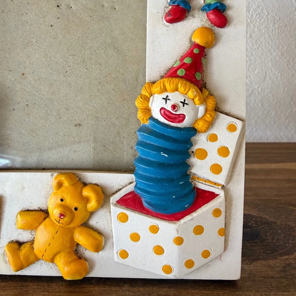 Vintage 1990 Alberte Price Clown Teddy Bear Toy Theme 3D Photo Frame White